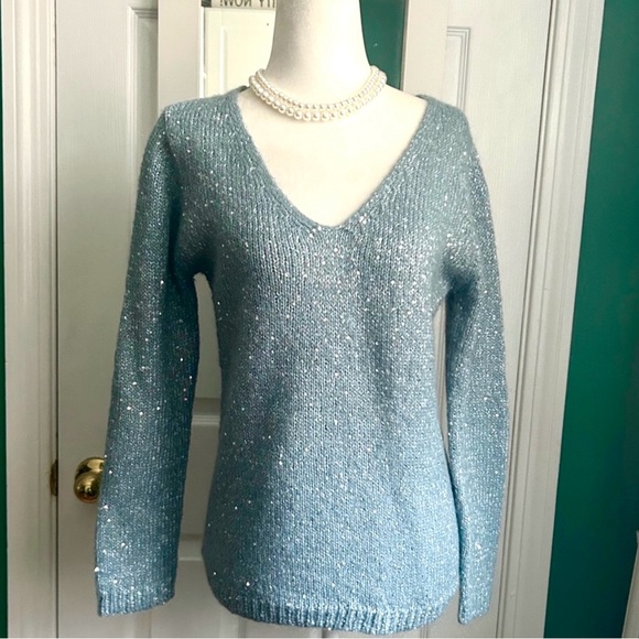 Joe Fresh Mint Blue Sparkly Sweater Small - Picture 4 of 14